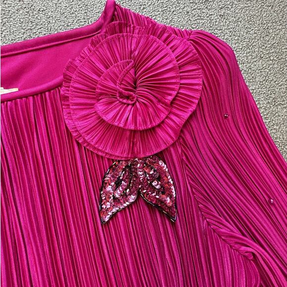 Vintage After Dark Dress Womens Medium Cocktail Micro Pleated Tiered Pink - Picture 3 of 10